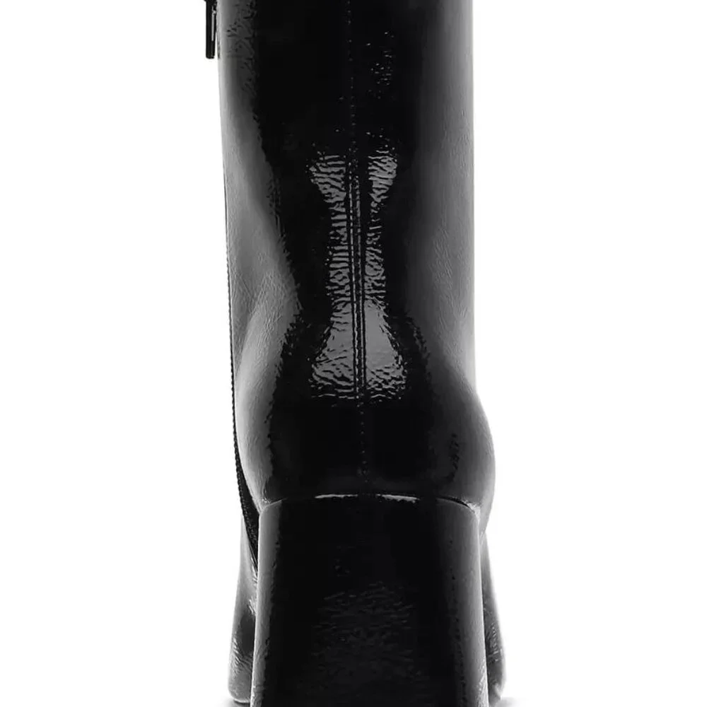 On 34th Margoe Square-Toe Booties Black Crinkle Patent Size 8.5M - F52 - Picture 3 of 6